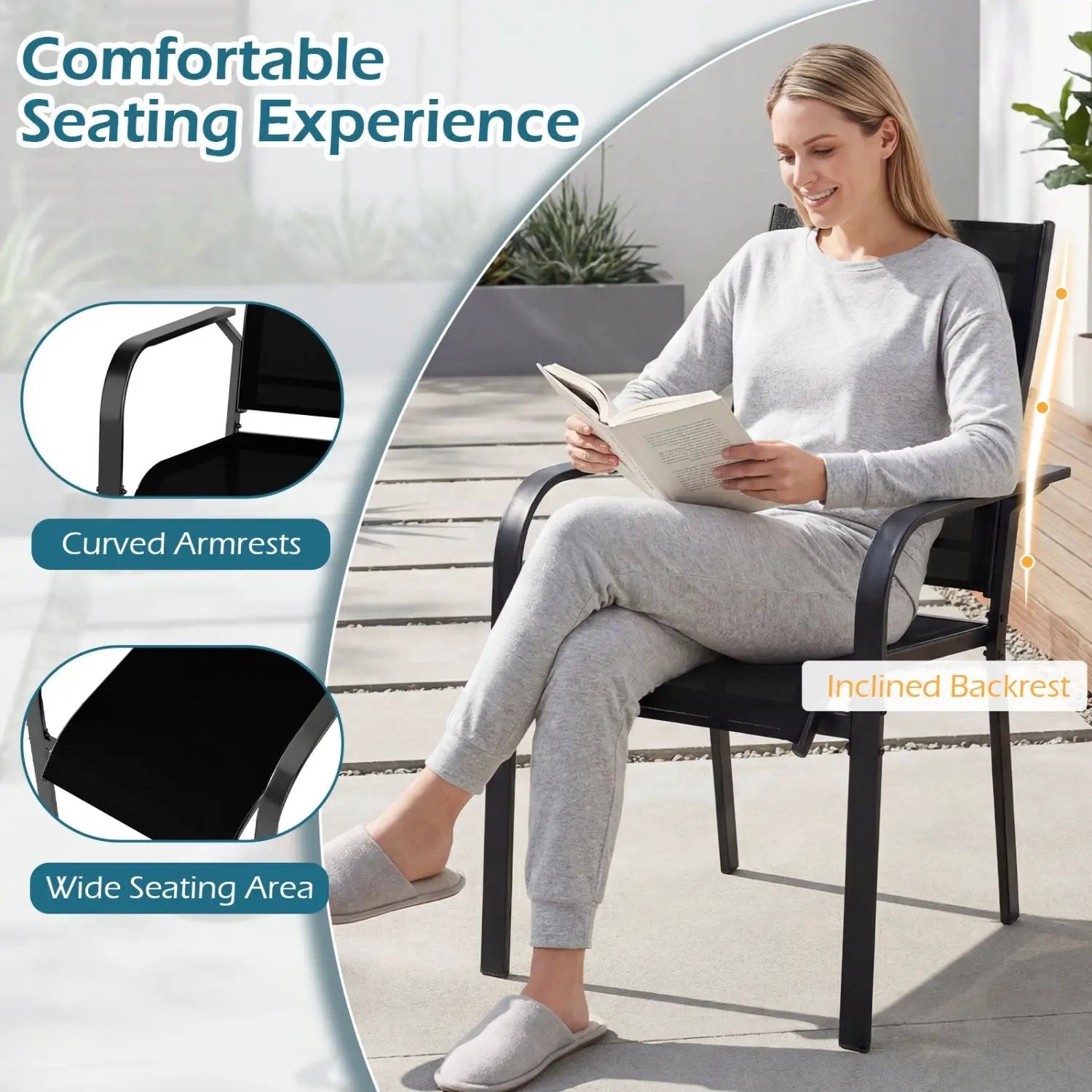 5 Pieces Patio Dining Set for 4 42.5 inch Outdoor Round Metal Table by DirectDeals