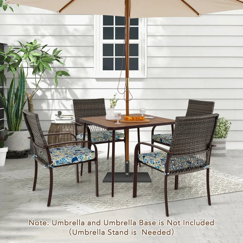 5 Pieces Patio Dining Set 4 Cushioned Rattan Armchairs and Square Table by DirectDeals