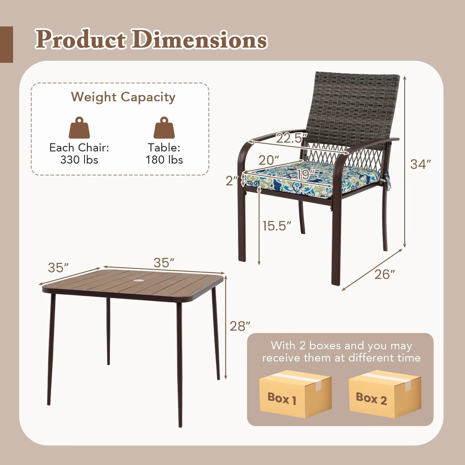 5 Pieces Patio Dining Set 4 Cushioned Rattan Armchairs and Square Table by DirectDeals
