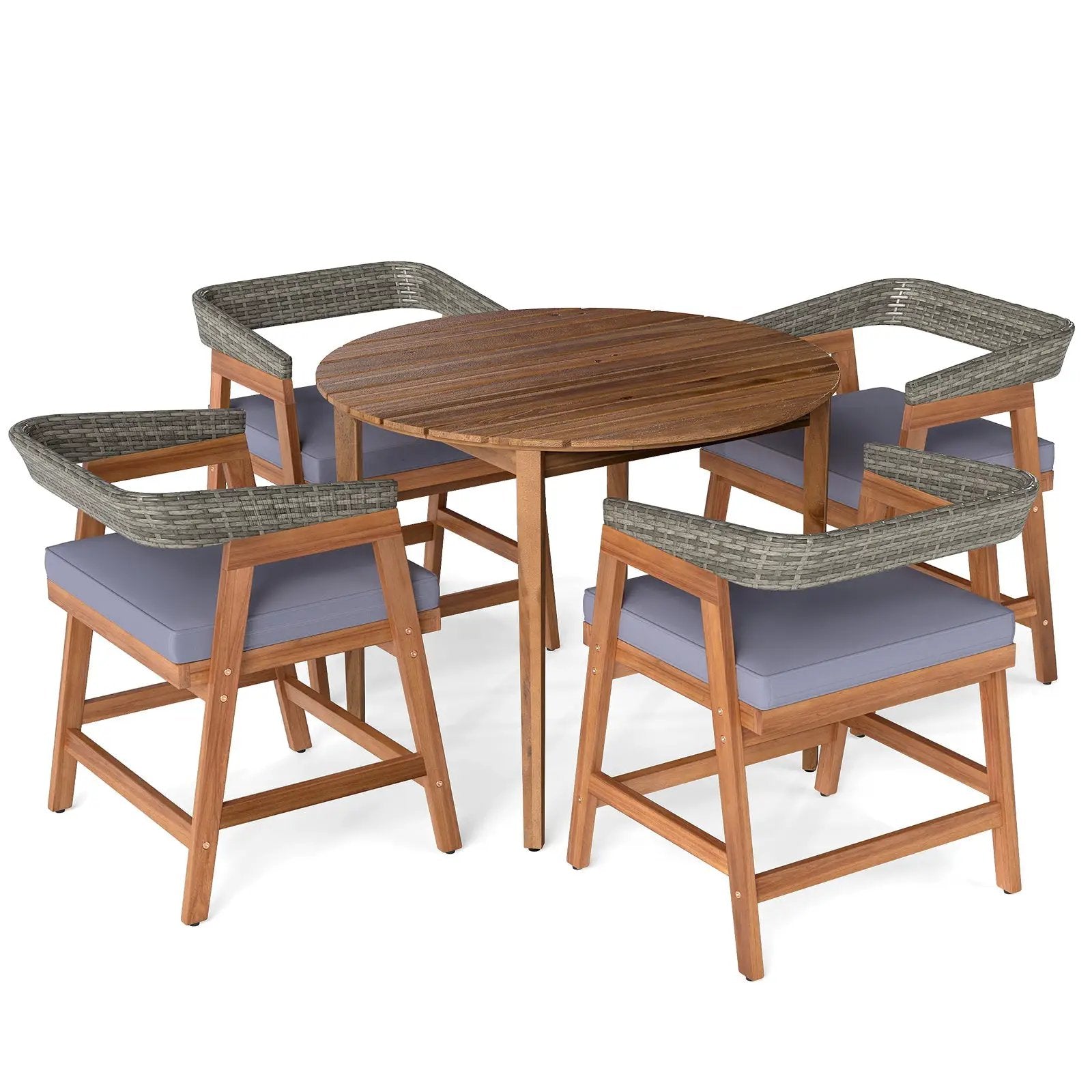 5 Pieces Patio Dining Set with Cushions and PE Rattan Backrest for Garden and Backyard by DirectDeals