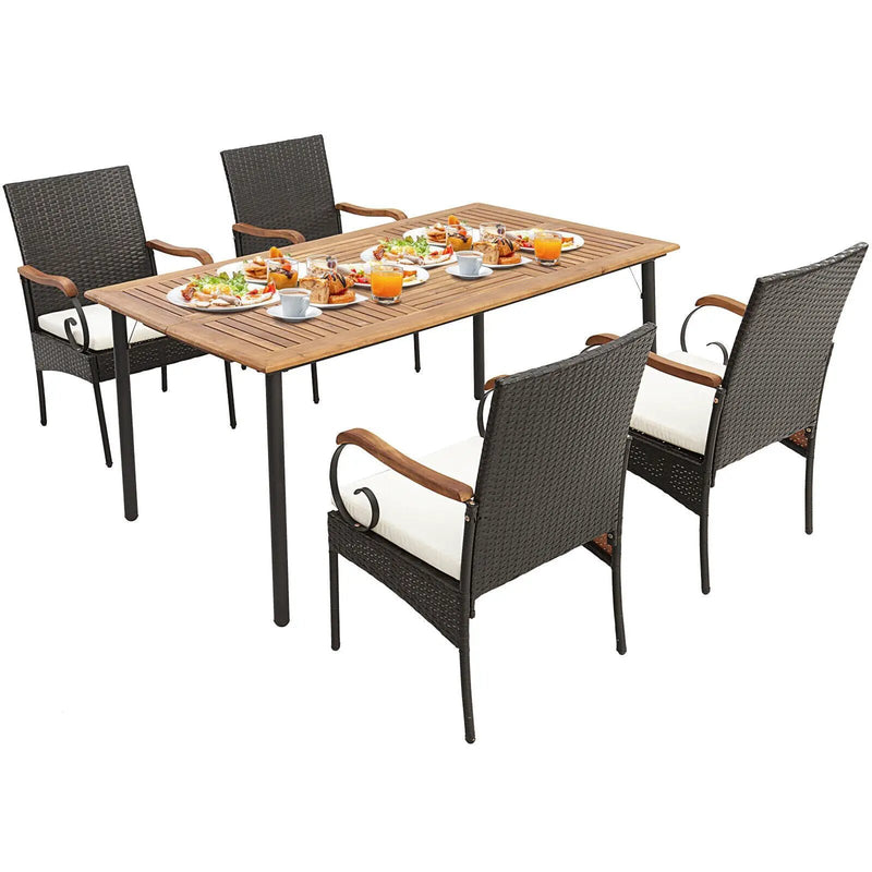 5 Pieces Patio Wicker Dining Set with Detachable Cushion and Umbrella Hole by DirectDeals