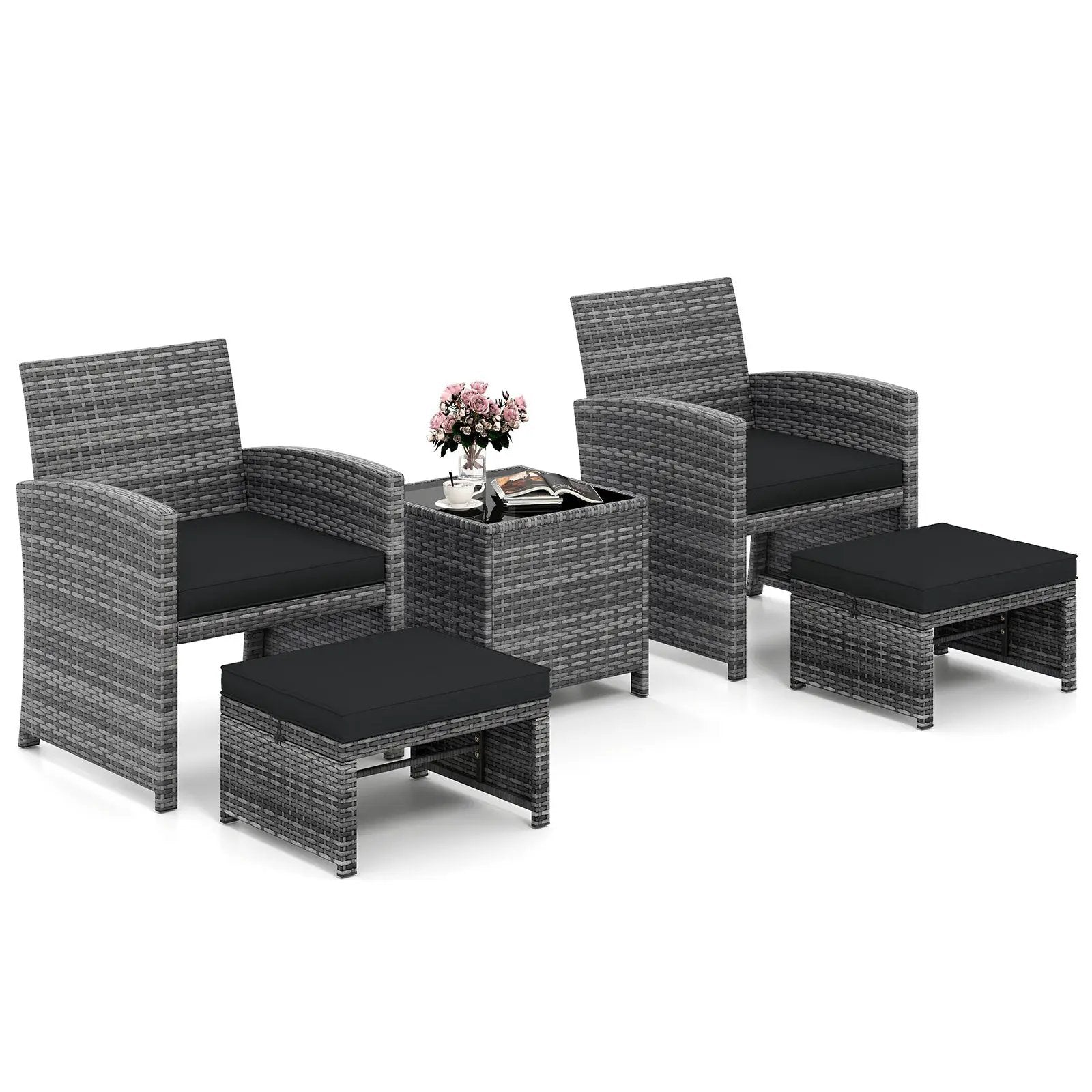 5 Pieces Patio Furniture Set PE Wicker Outdoor Lounge Chairs with 2 Ottomans by DirectDeals