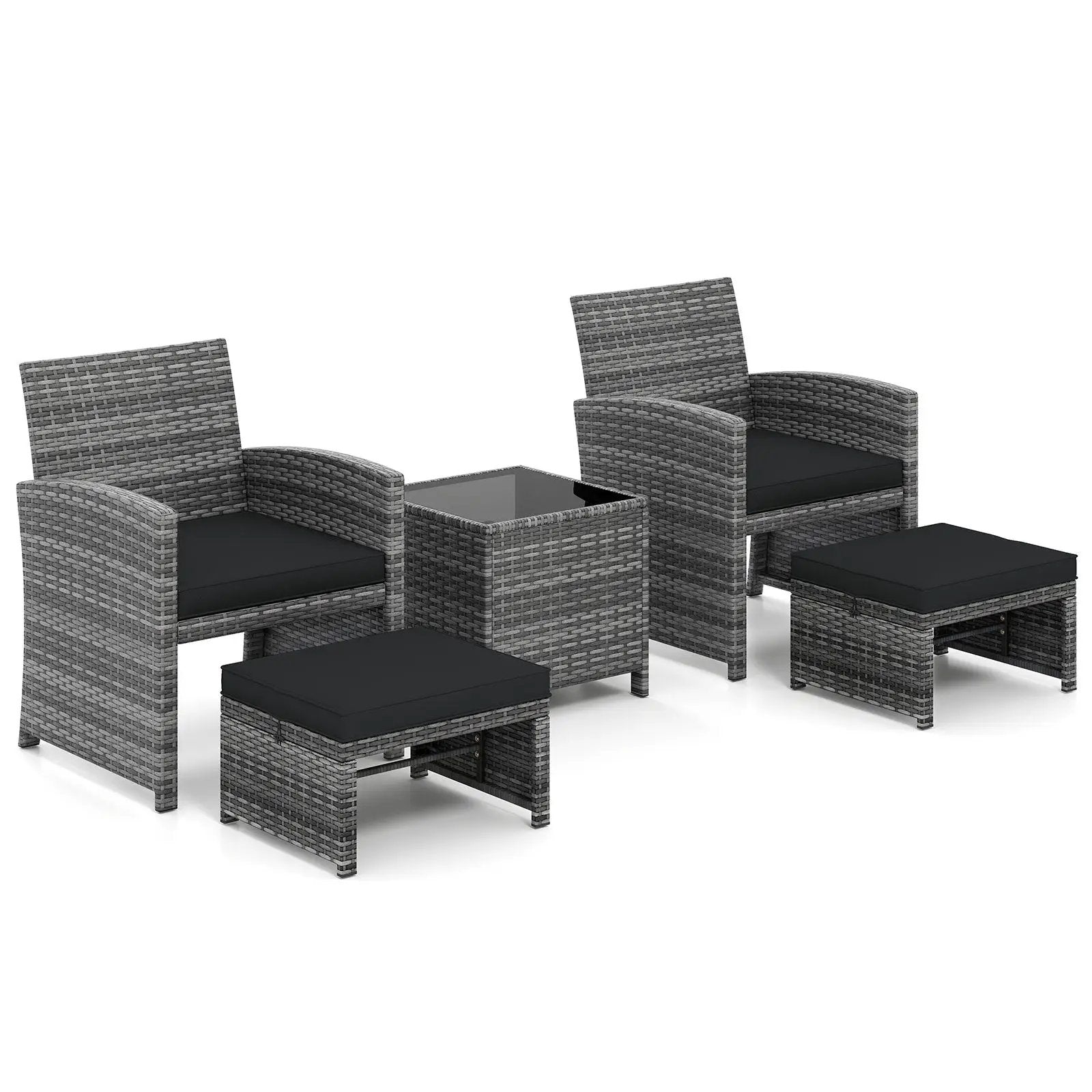 5 Pieces Patio Furniture Set PE Wicker Outdoor Lounge Chairs with 2 Ottomans by DirectDeals
