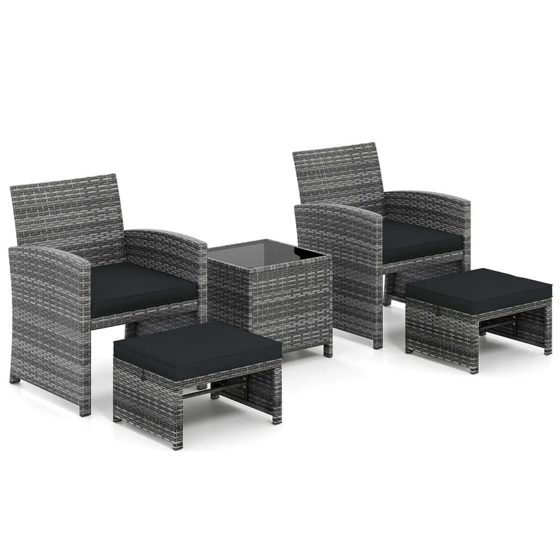 5 Pieces Patio Furniture Set PE Wicker Outdoor Lounge Chairs with 2 Ottomans by DirectDeals