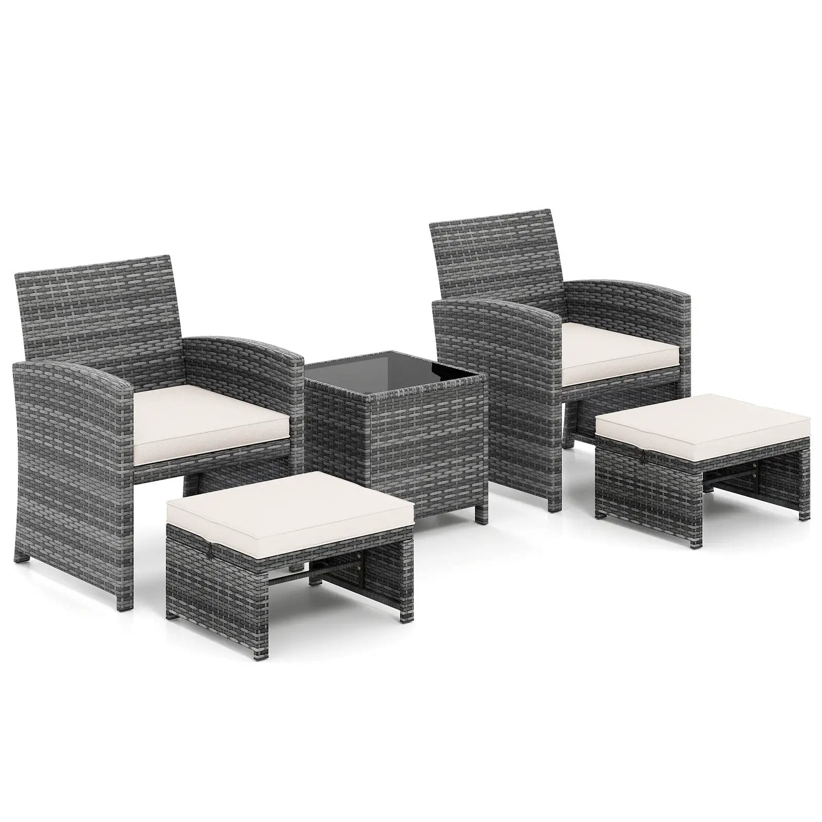 5 Pieces Patio Furniture Set PE Wicker Outdoor Lounge Chairs with 2 Ottomans by DirectDeals