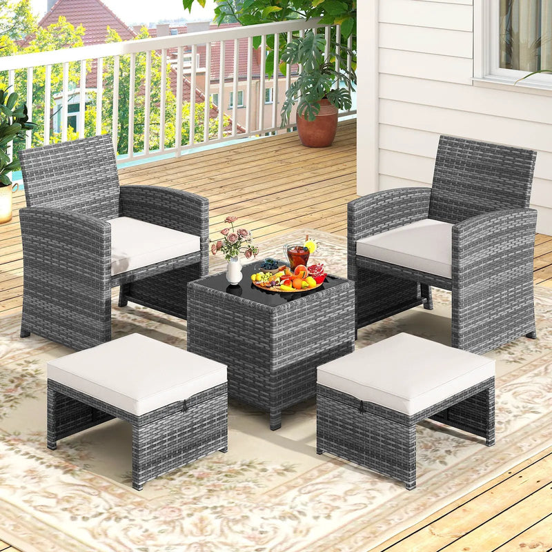 5 Pieces Patio Furniture Set PE Wicker Outdoor Lounge Chairs with 2 Ottomans by DirectDeals