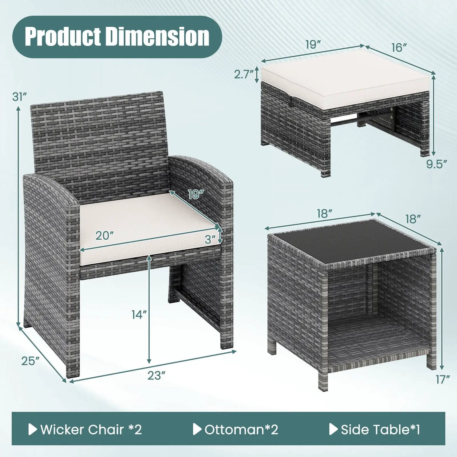 5 Pieces Patio Furniture Set PE Wicker Outdoor Lounge Chairs with 2 Ottomans by DirectDeals