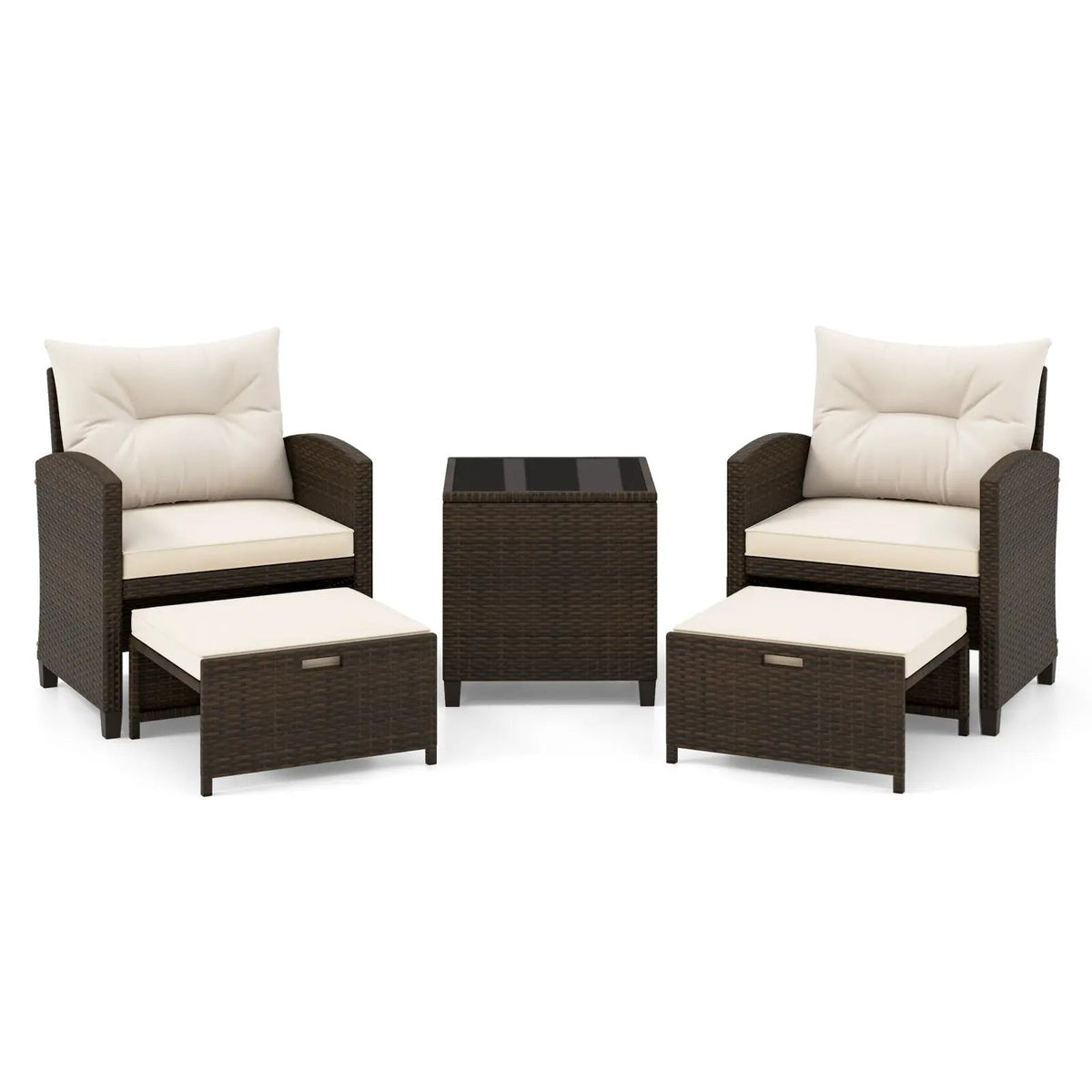 5 Pieces Patio Rattan Furniture with 2 Ottomans and Tempered Glass Coffee Table-Red, photo 6 of 50