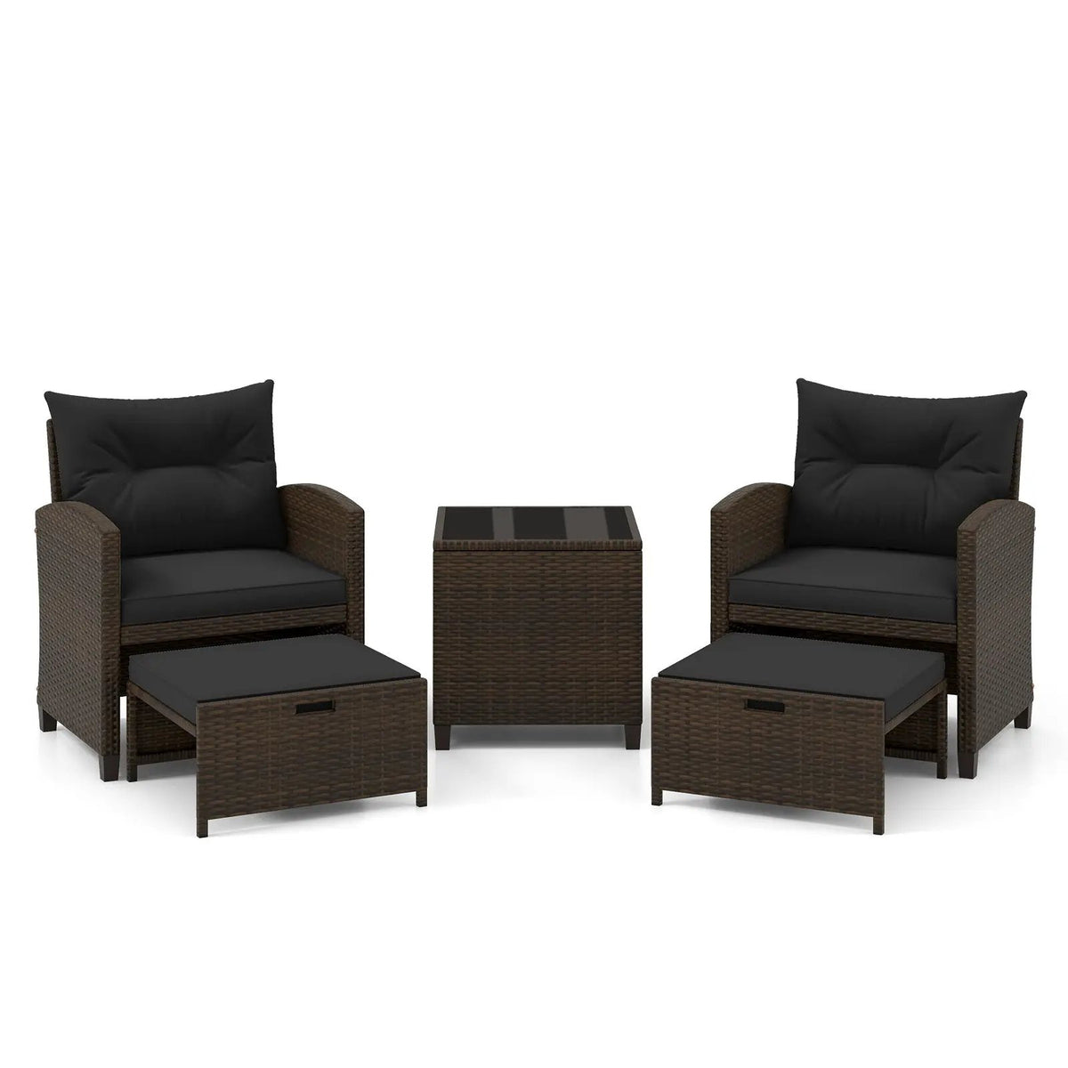 5 Pieces Patio Rattan Furniture with 2 Ottomans and Tempered Glass Coffee Table-Red, photo 37 of 50