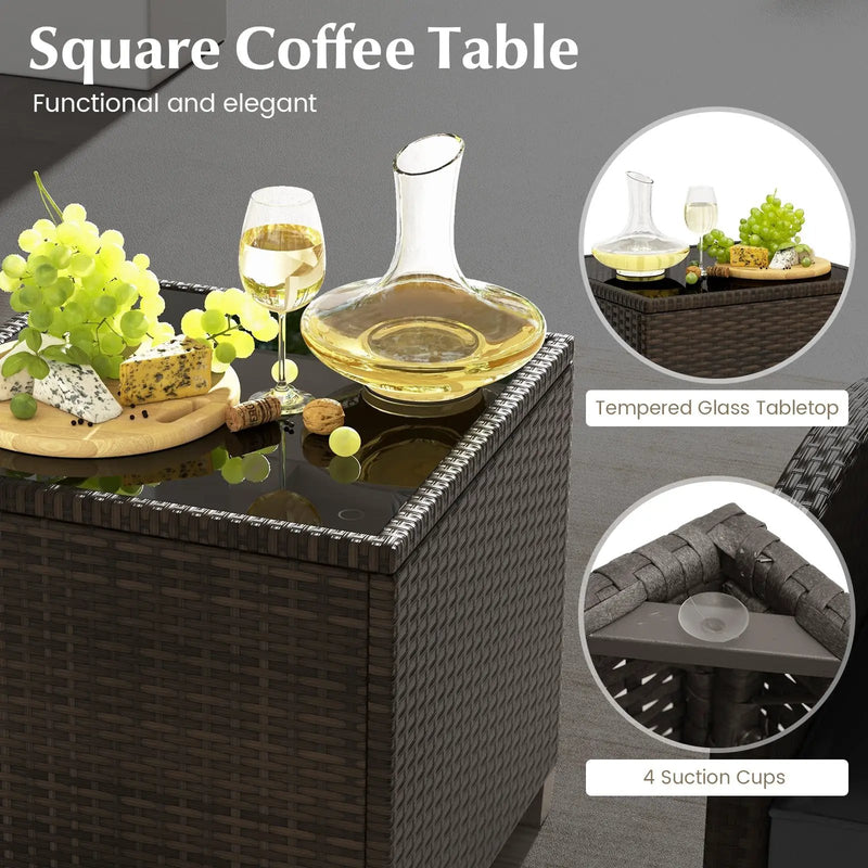 5 Pieces Patio Rattan Furniture with 2 Ottomans and Tempered Glass Coffee Table-Red by DirectDeals
