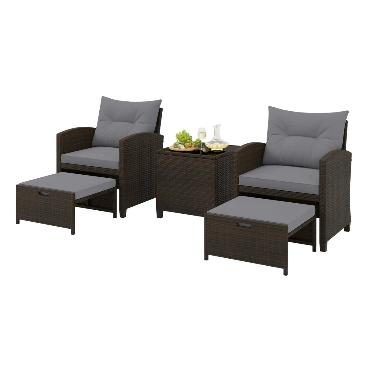 5 Pieces Patio Rattan Furniture with 2 Ottomans and Tempered Glass Coffee Table-Red, photo 2 of 50
