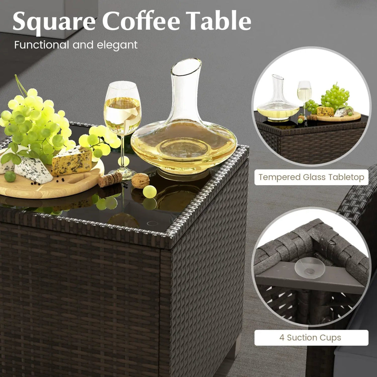 5 Pieces Patio Rattan Furniture with 2 Ottomans and Tempered Glass Coffee Table-Red, photo 20 of 50