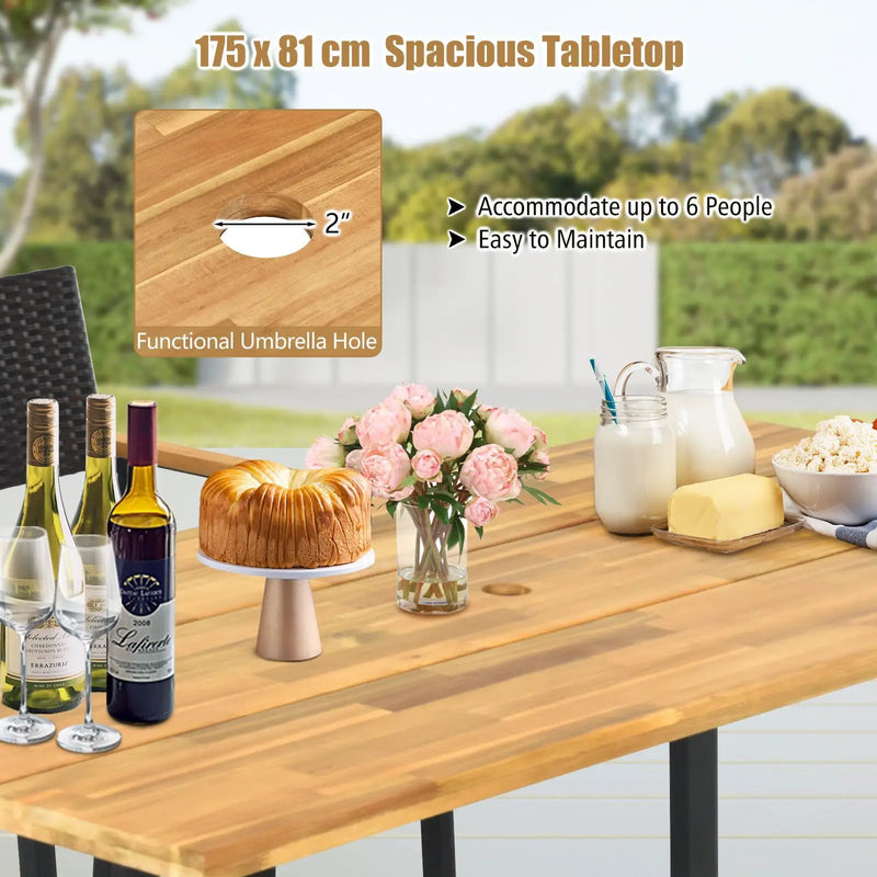 5 Pieces Patio Rattan Dining Set with Acacia Wood Tabletop and Armrests by DirectDeals