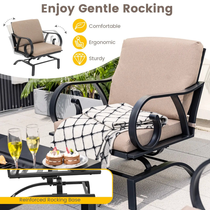 5 Pieces Patio Rocking Chairs and 4-in-1 Fire Pit Table with Fire Poker by DirectDeals