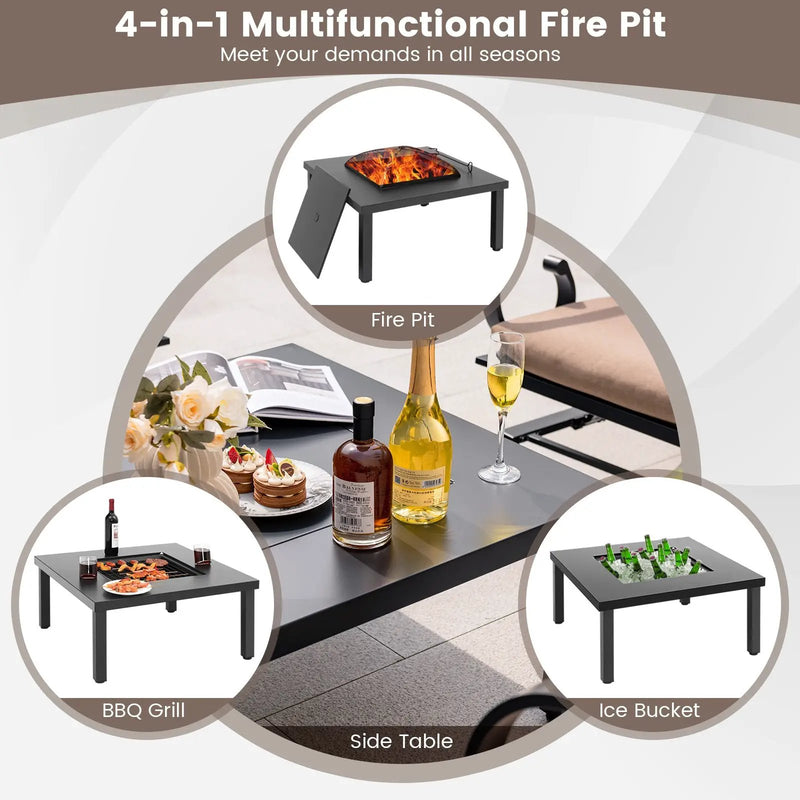5 Pieces Patio Rocking Chairs and 4-in-1 Fire Pit Table with Fire Poker by DirectDeals