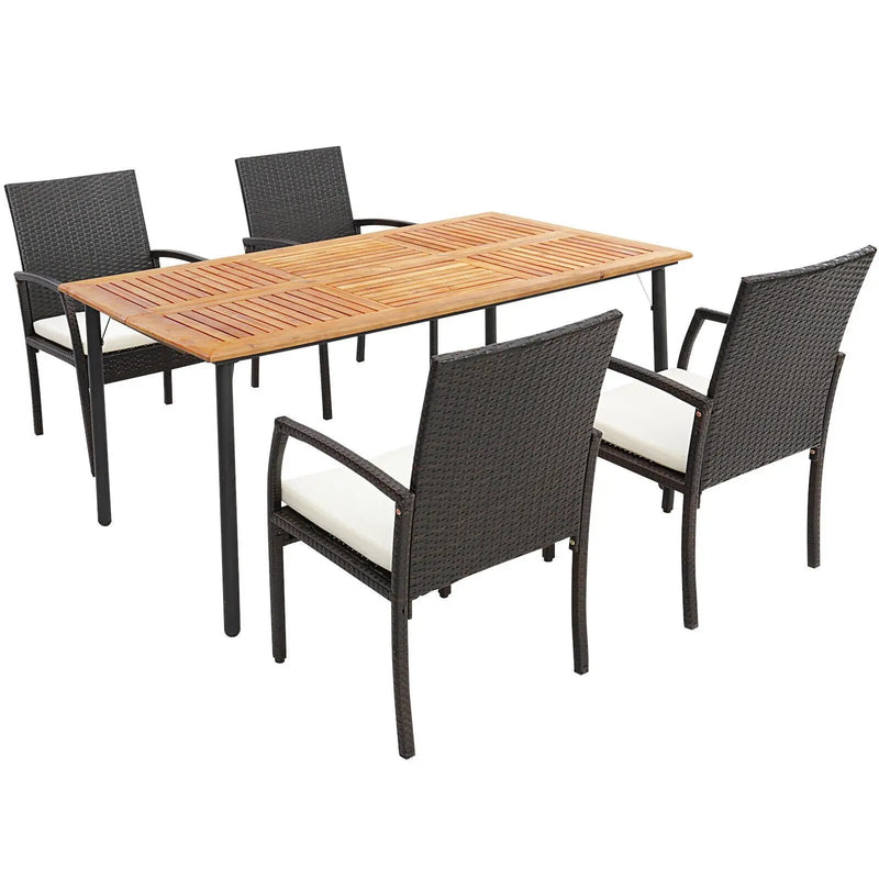 5 Pieces Patio Wicker Cushioned Dining Set with Umbrella Hole by DirectDeals