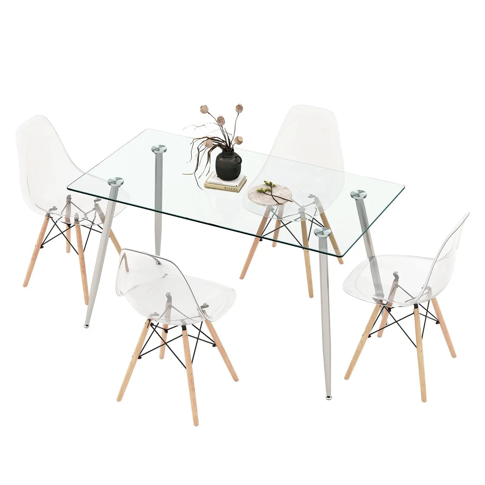 5 Pieces Rectangle Dining Table Set with 51 Inch Glass Tabletop by DirectDeals