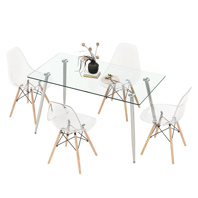 5 Pieces Rectangle Dining Table Set with 51 Inch Glass Tabletop by DirectDeals