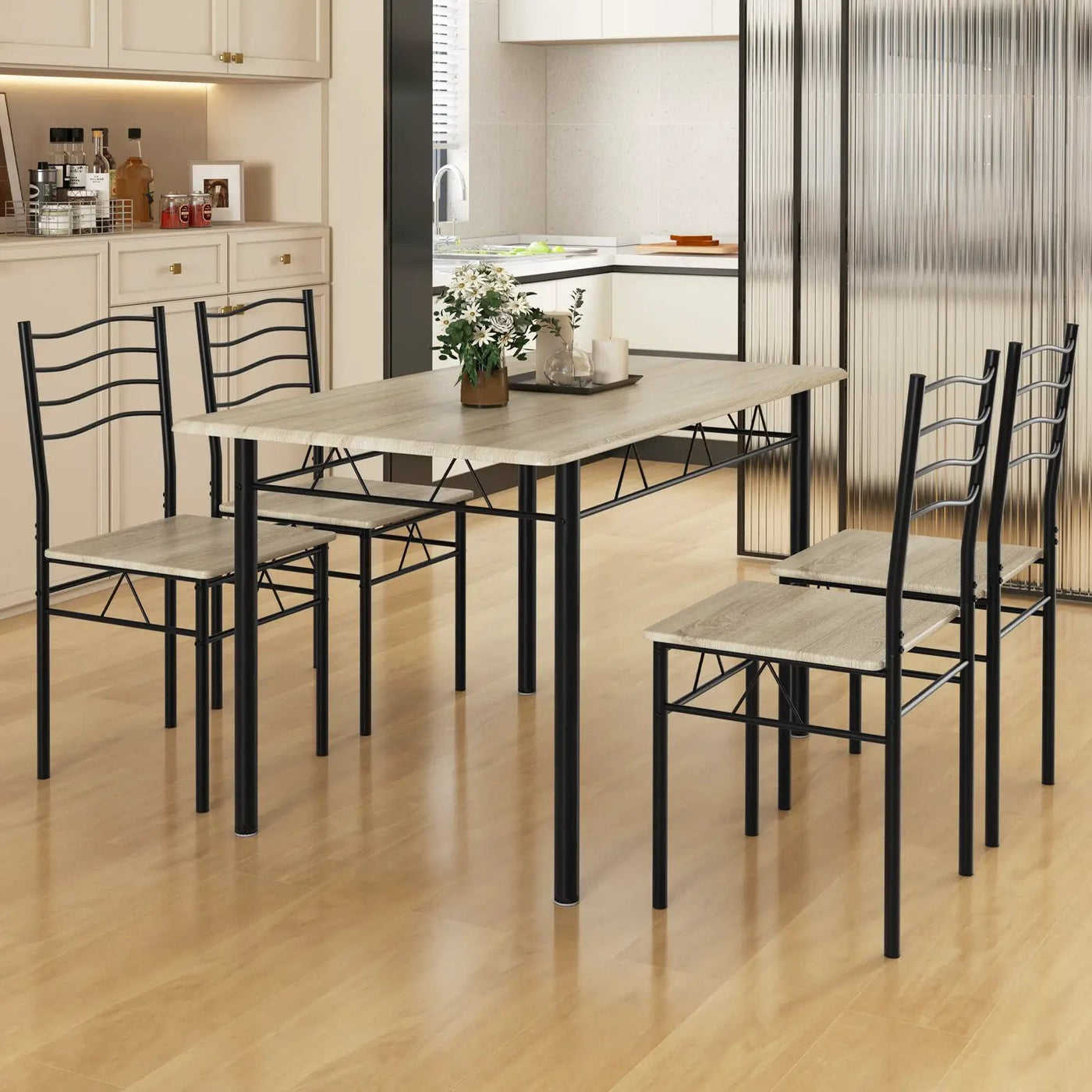 5 Pieces Wood Metal Dining Table Set with 4 Chairs by DirectDeals