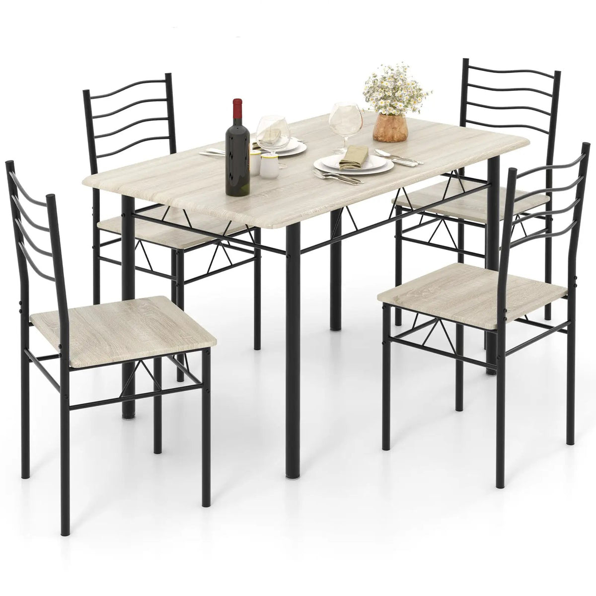 5 Pieces Wood Metal Dining Table Set with 4 Chairs by DirectDeals
