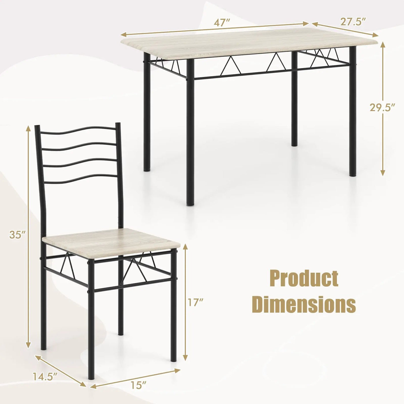 5 Pieces Wood Metal Dining Table Set with 4 Chairs by DirectDeals