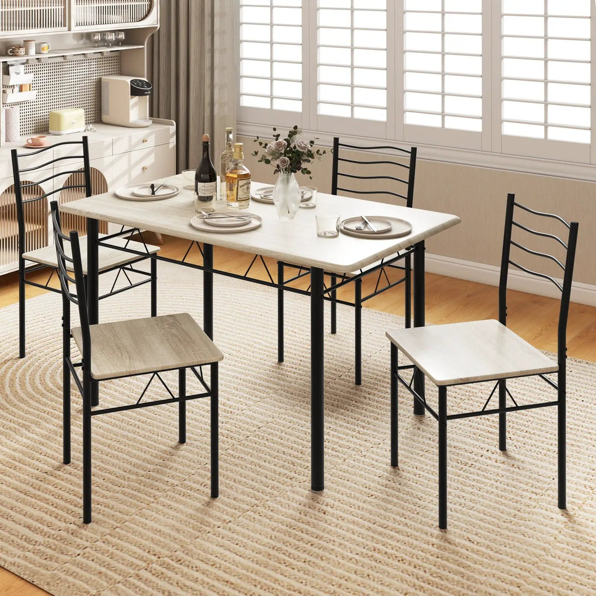 5 Pieces Wood Metal Dining Table Set with 4 Chairs by DirectDeals