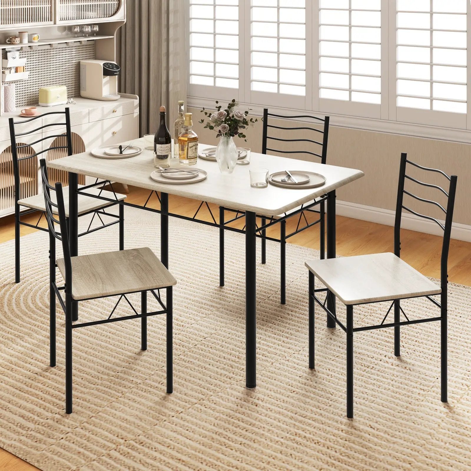 5 Pieces Wood Metal Dining Table Set with 4 Chairs by DirectDeals
