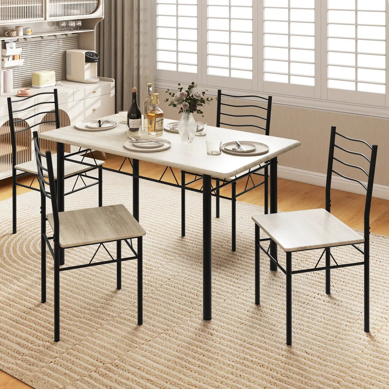 5 Pieces Wood Metal Dining Table Set with 4 Chairs by DirectDeals