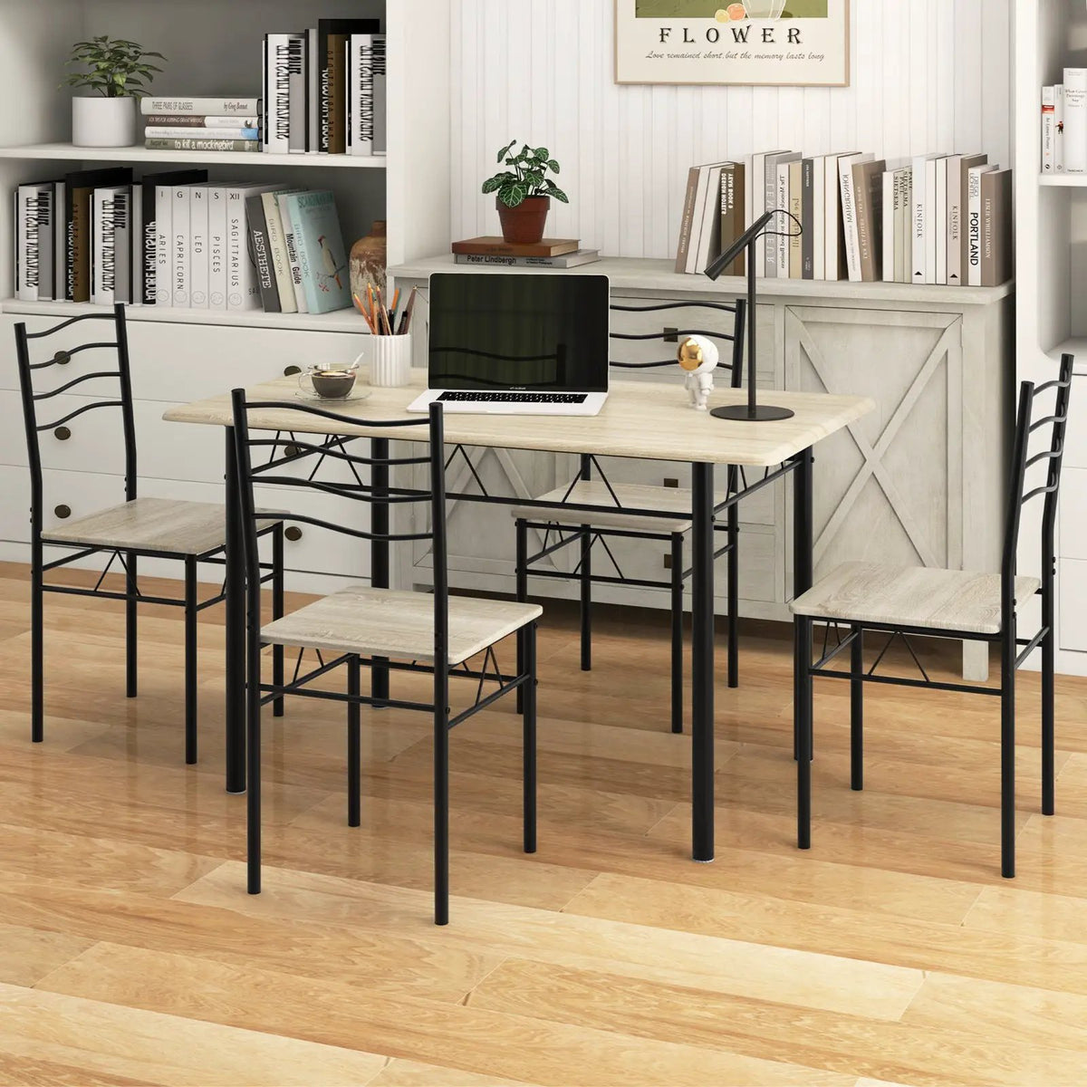 5 Pieces Wood Metal Dining Table Set with 4 Chairs by DirectDeals