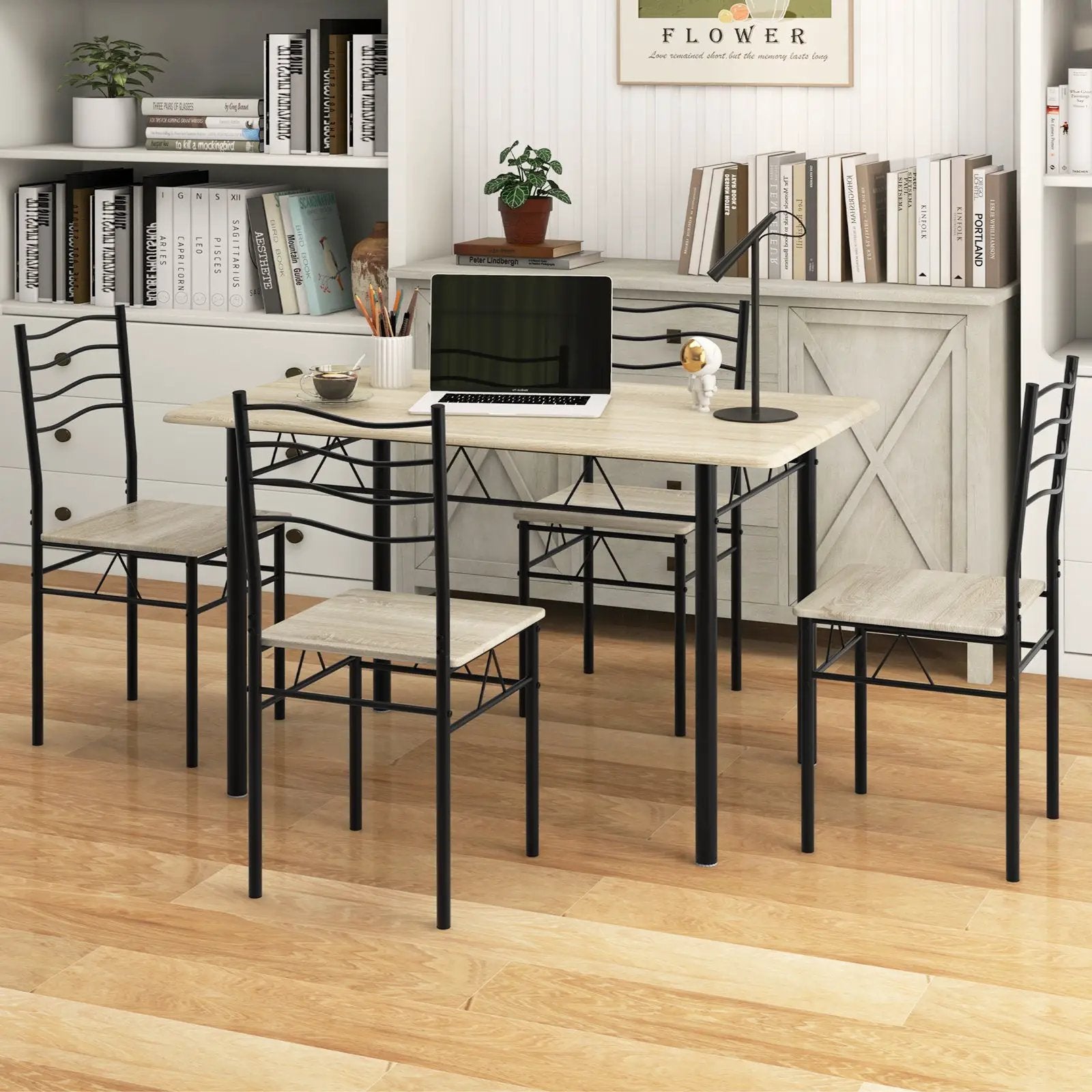 5 Pieces Wood Metal Dining Table Set with 4 Chairs by DirectDeals