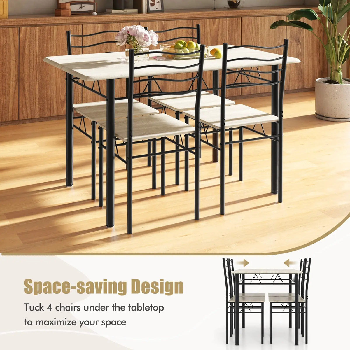 5 Pieces Wood Metal Dining Table Set with 4 Chairs by DirectDeals