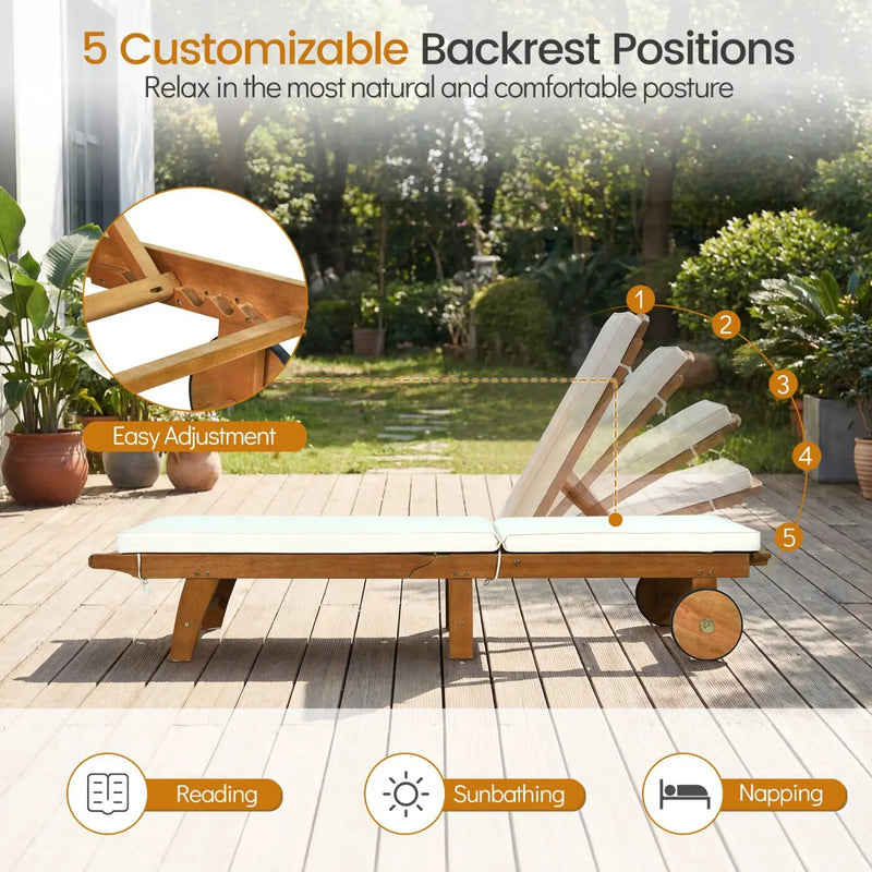 Adjustable Patio Chaise Lounge with Cushion and Wheels by DirectDeals
