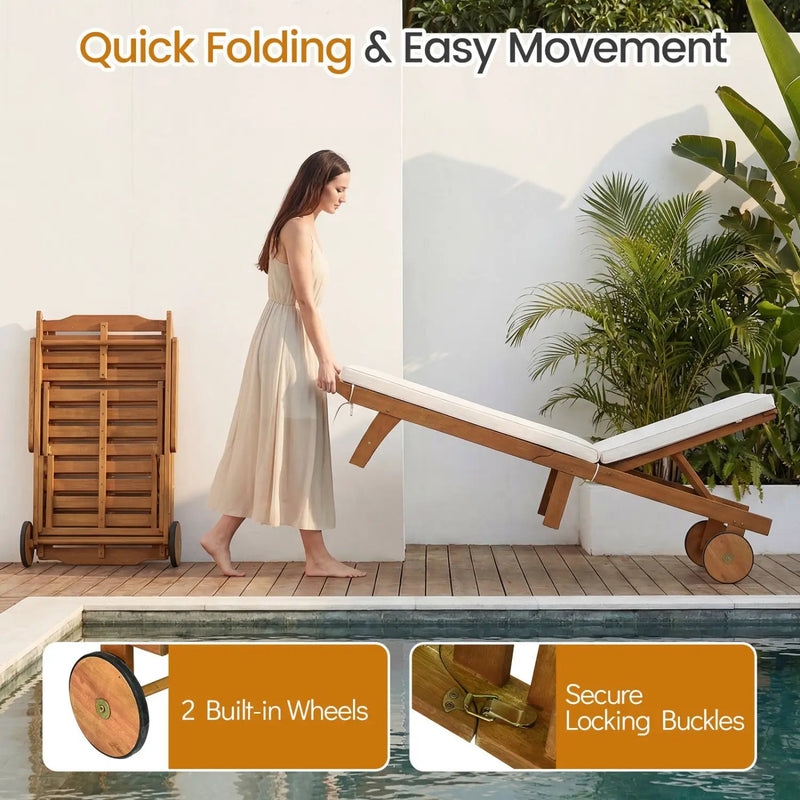 Adjustable Patio Chaise Lounge with Cushion and Wheels by DirectDeals