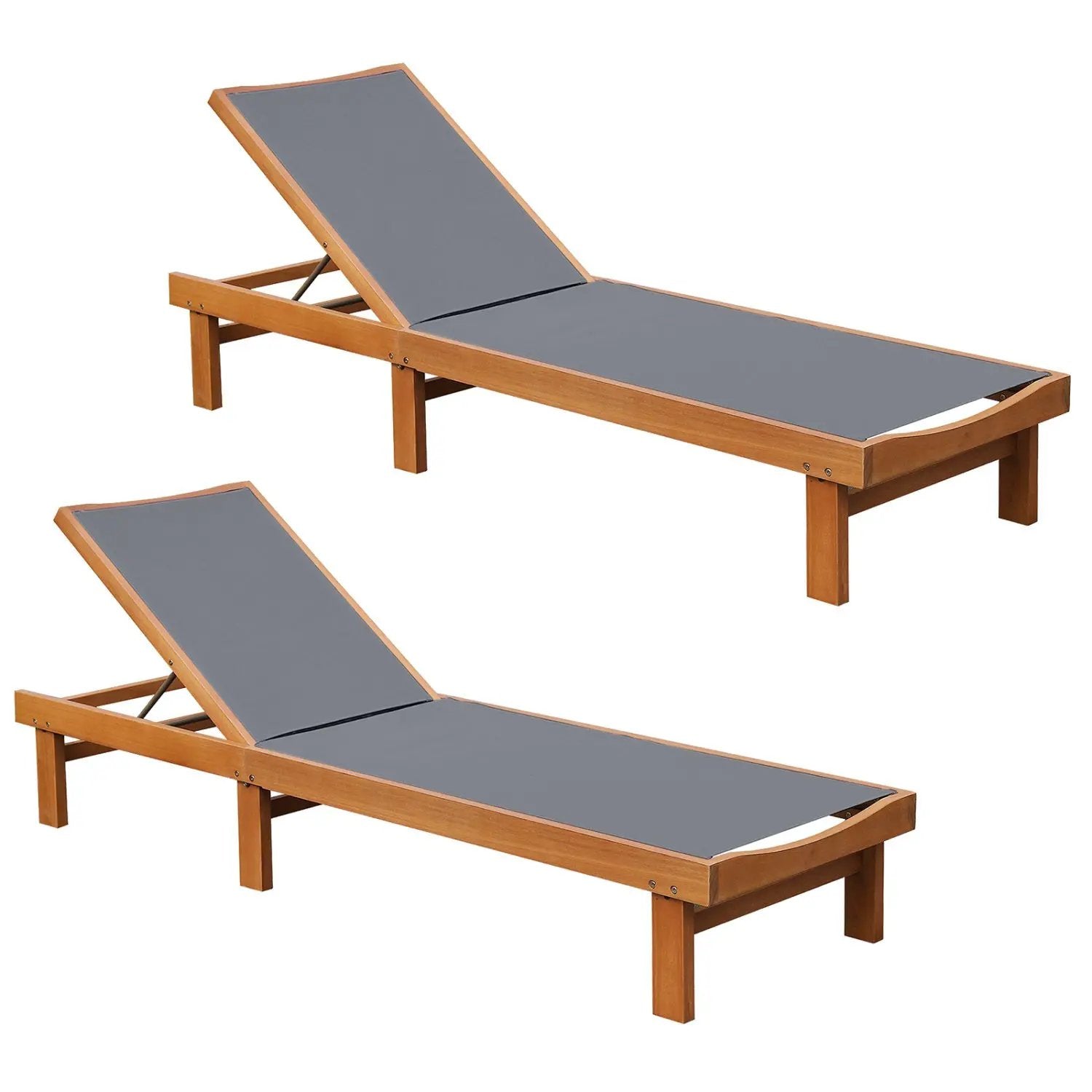Adjustable Wood Chaise Lounge Chair with 5-Position Backrest by DirectDeals