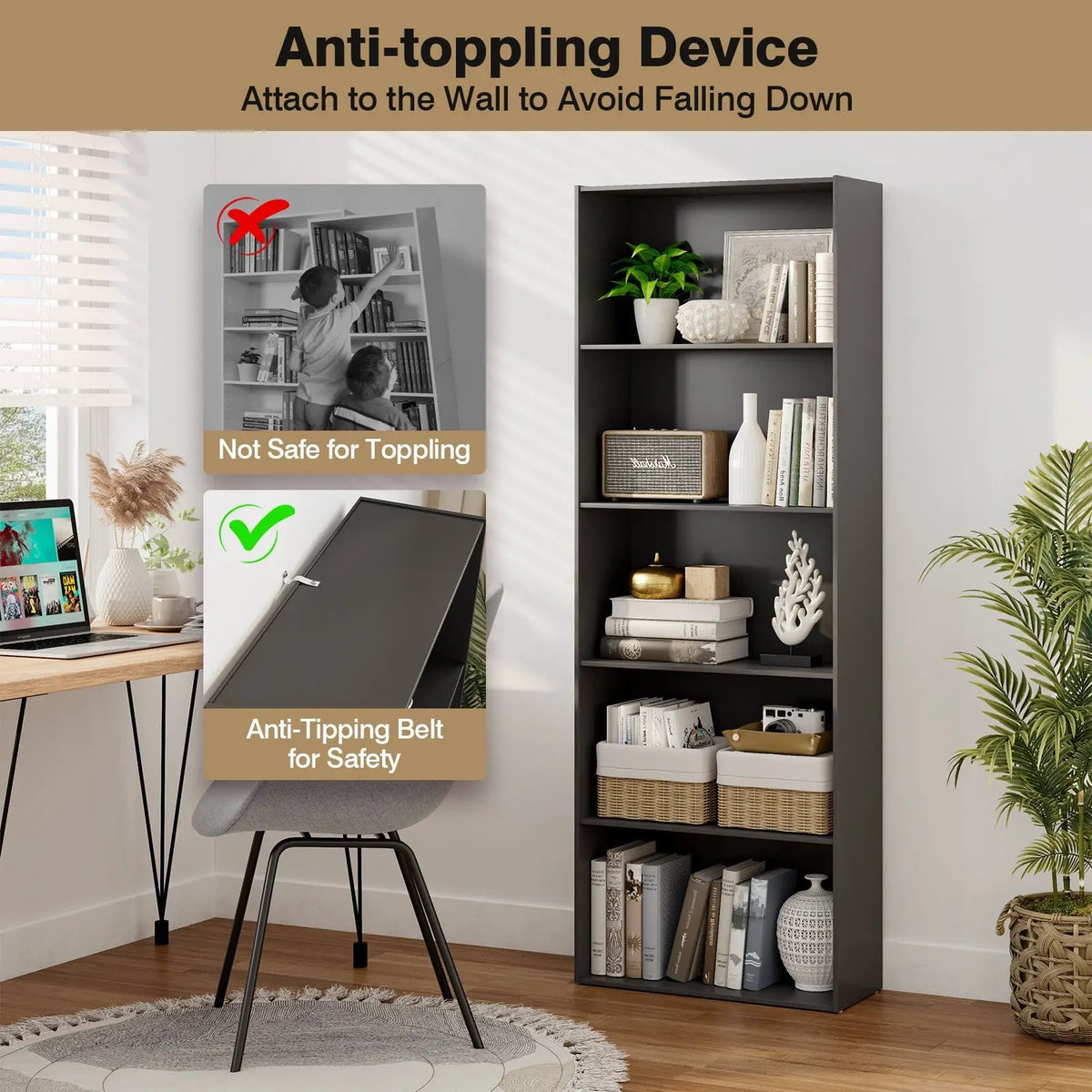 5-Shelf Storage Bookcase Modern Multi-Functional Display Cabinet, photo 7 of 10