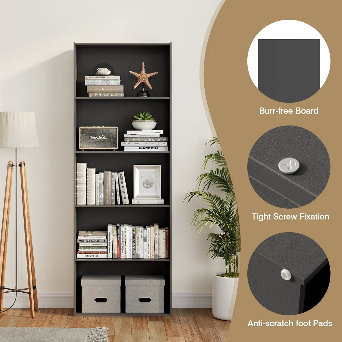 5-Shelf Storage Bookcase Modern Multi-Functional Display Cabinet, photo 8 of 10