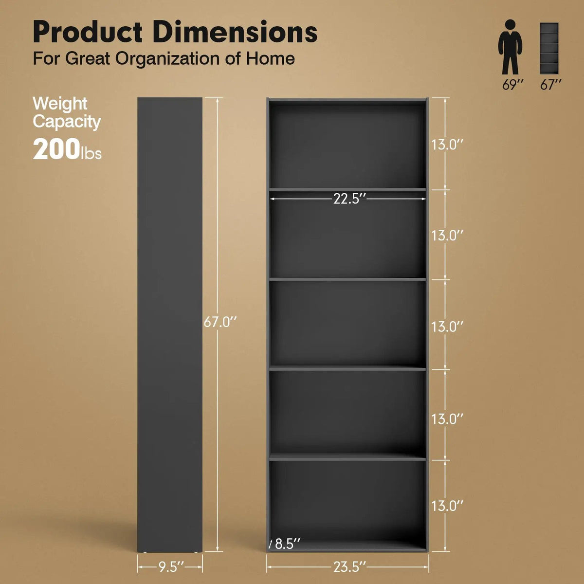 5-Shelf Storage Bookcase Modern Multi-Functional Display Cabinet, photo 5 of 10