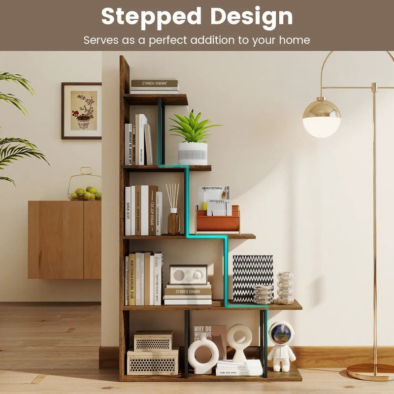 5-Tier Stepped Bookshelf 62" Tall with Metal Frame by DirectDeals