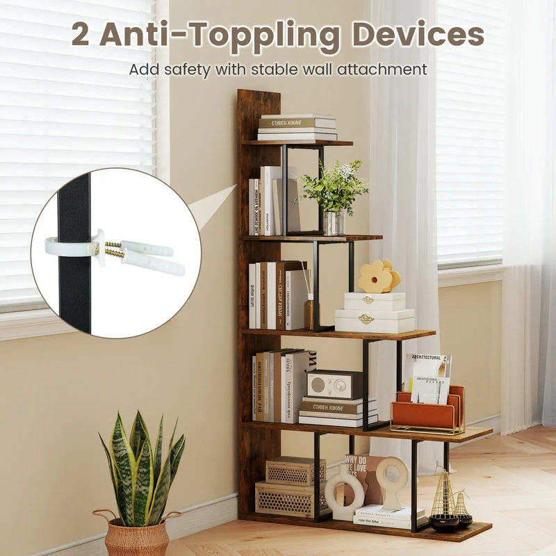 5-Tier Stepped Bookshelf 62" Tall with Metal Frame by DirectDeals