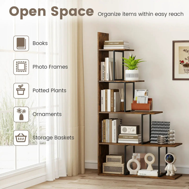5-Tier Stepped Bookshelf 62" Tall with Metal Frame by DirectDeals