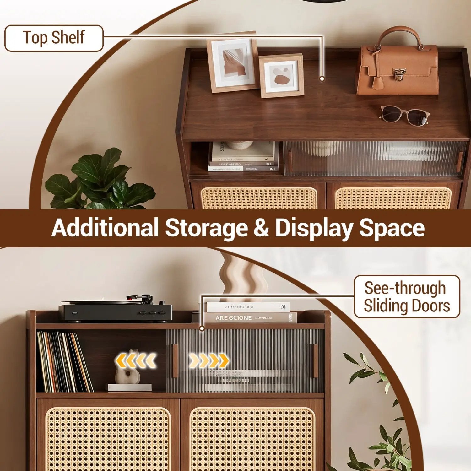 5-Tier Bamboo Shoe Cabinet with Woven Rattan Sliding Doors by DirectDeals