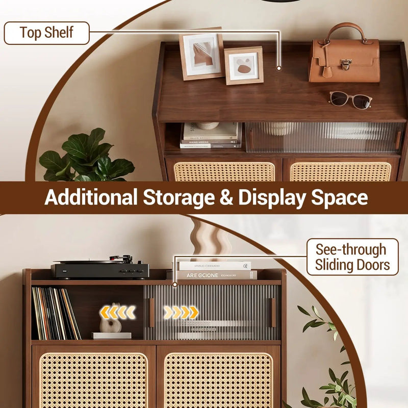 5-Tier Bamboo Shoe Cabinet with Woven Rattan Sliding Doors by DirectDeals