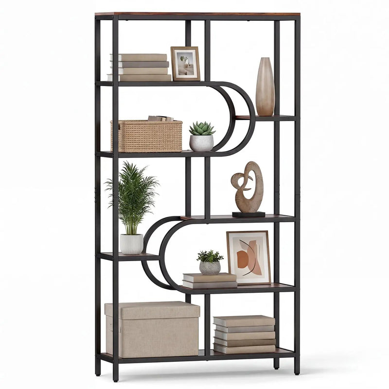 5-Tier Bookshelf Tall Etagere Bookcase with Open Storage Shelves and U Shape by DirectDeals