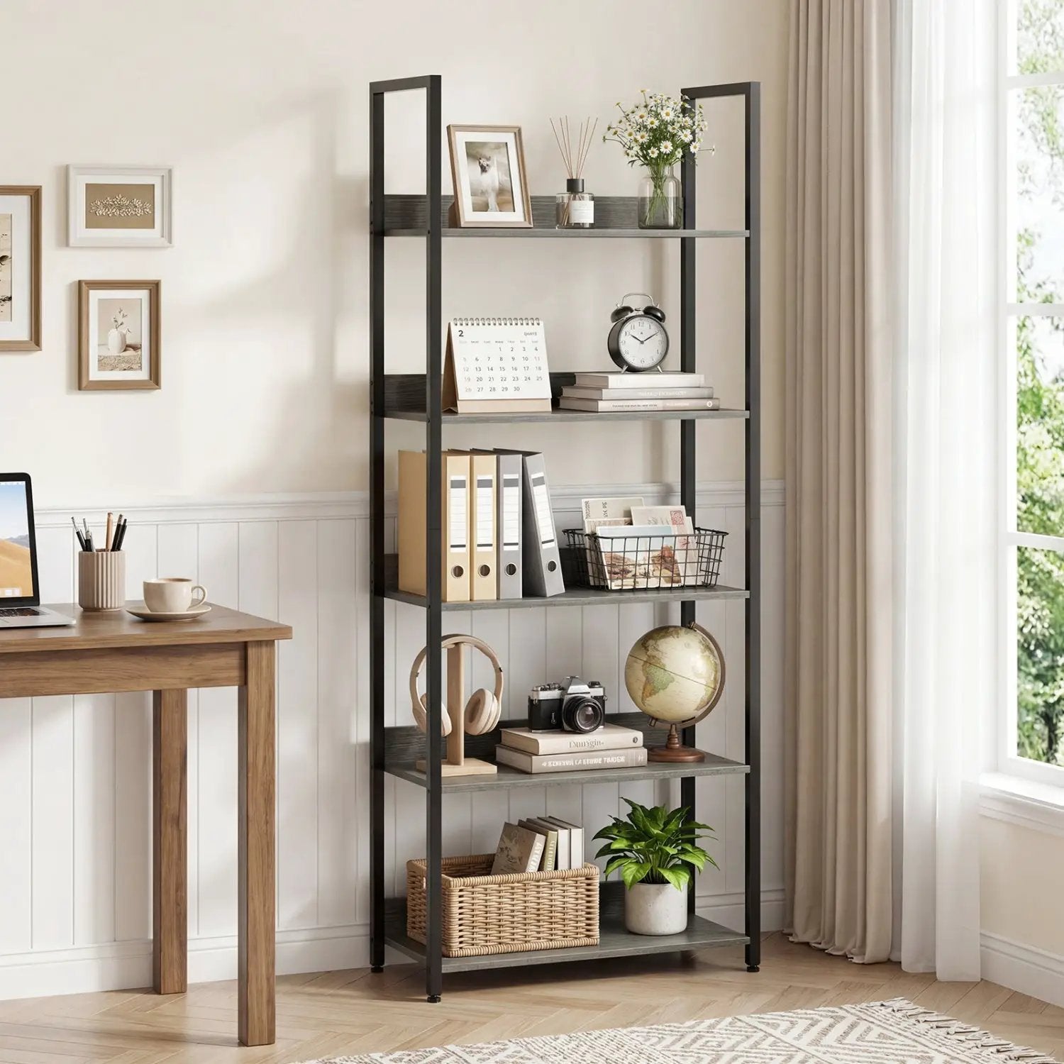 5-Tier Bookshelf Tall Wooden Open Bookcase with Back Panels by DirectDeals