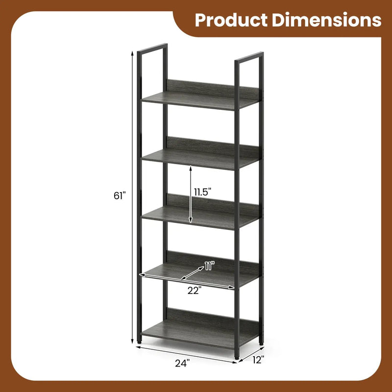 5-Tier Bookshelf Tall Wooden Open Bookcase with Back Panels by DirectDeals