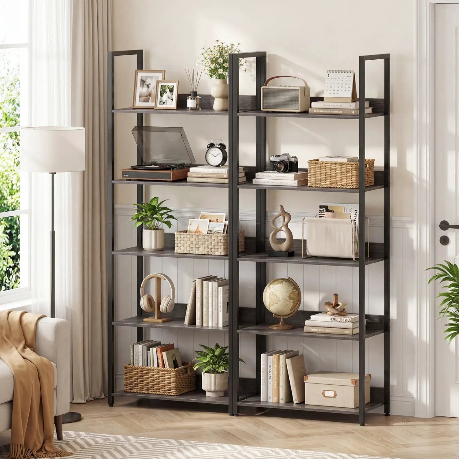 5-Tier Bookshelf Tall Wooden Open Bookcase with Back Panels by DirectDeals
