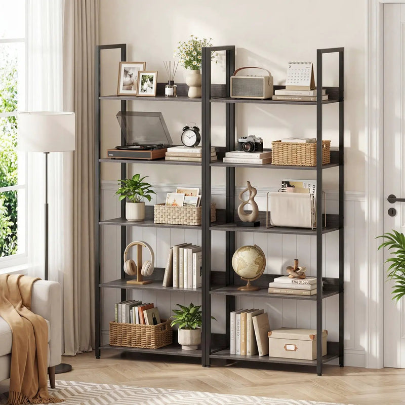 5-Tier Bookshelf Tall Wooden Open Bookcase with Back Panels by DirectDeals