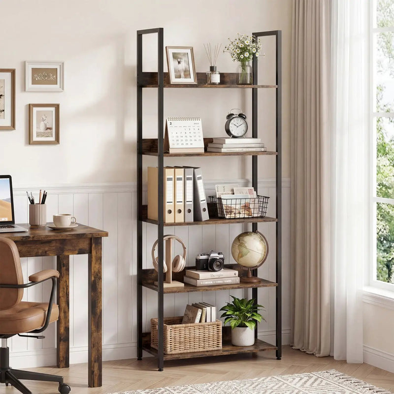 5-Tier Bookshelf Tall Wooden Open Bookcase with Back Panels by DirectDeals