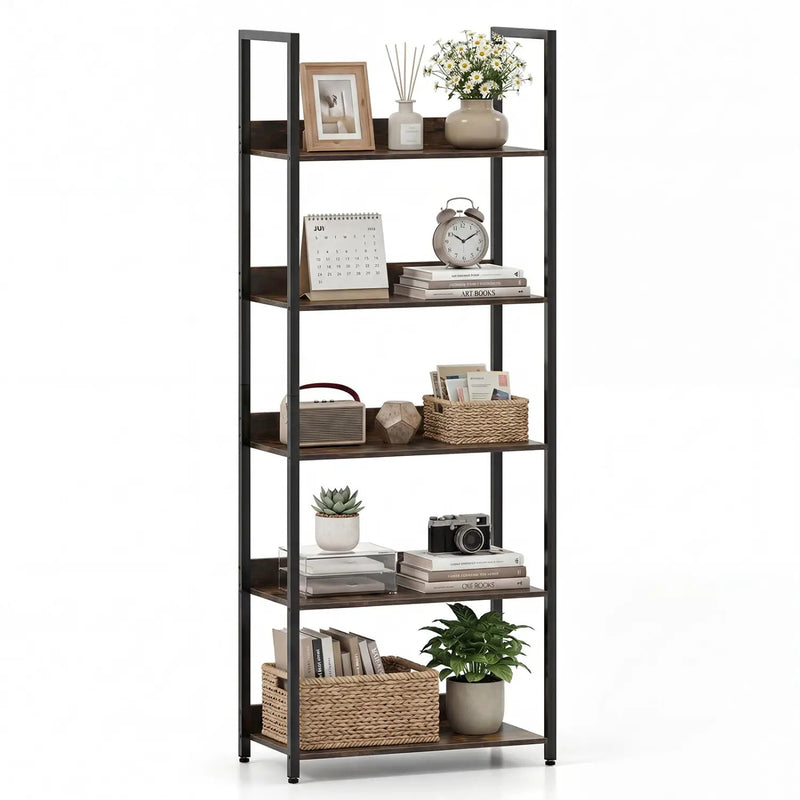 5-Tier Bookshelf Tall Wooden Open Bookcase with Back Panels by DirectDeals