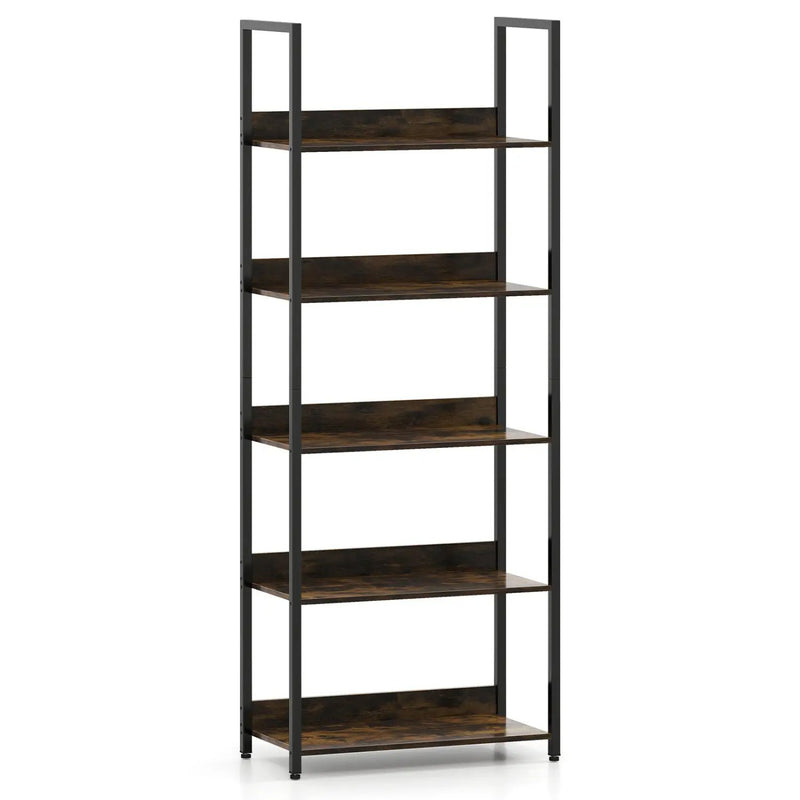 5-Tier Bookshelf Tall Wooden Open Bookcase with Back Panels by DirectDeals